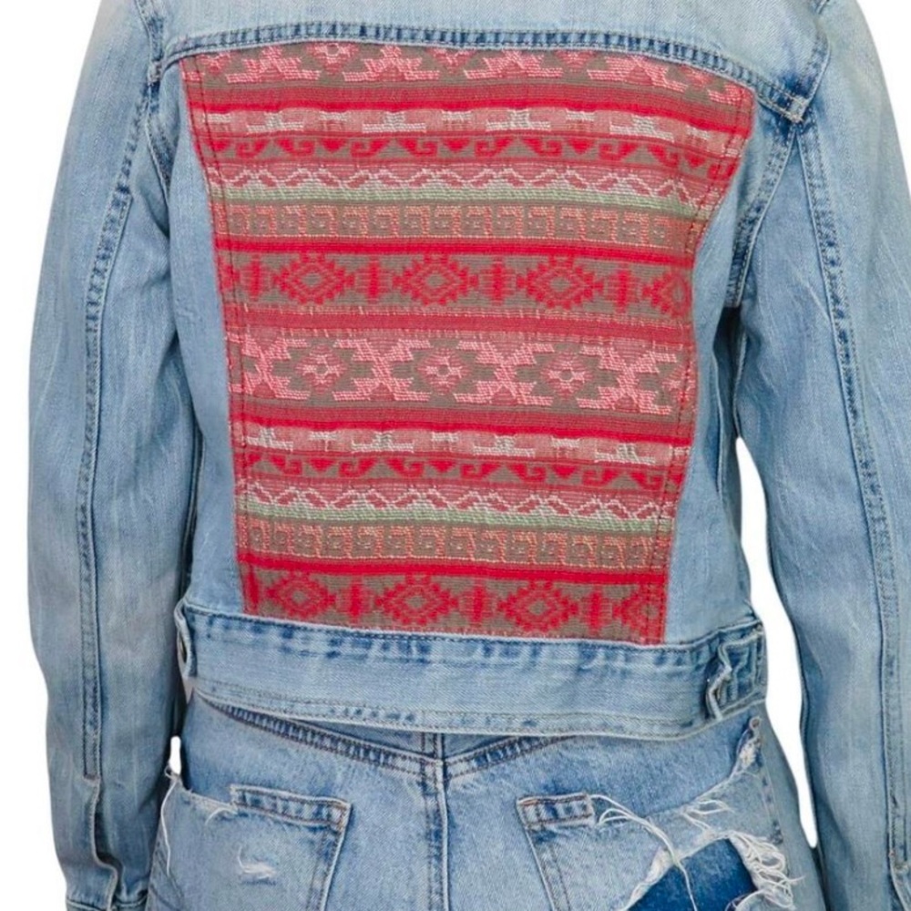 American Eagle Denim Jacket With Patterned Back - image 1